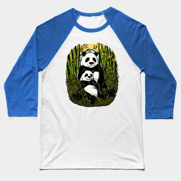 cute panda eating bamboo Baseball T-Shirt by Mako Design 